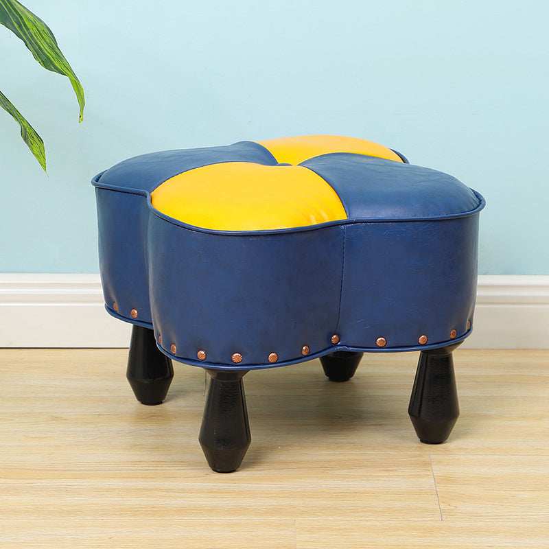 Leather Ottoman Clover Shape Color Panel Tufted Water Resistant Nailhead Trim Ottoman