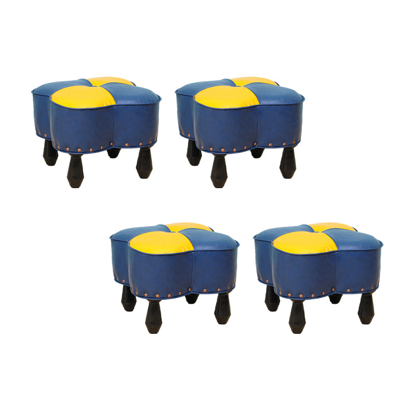 Leather Ottoman Clover Shape Color Panel Tufted Water Resistant Nailhead Trim Ottoman