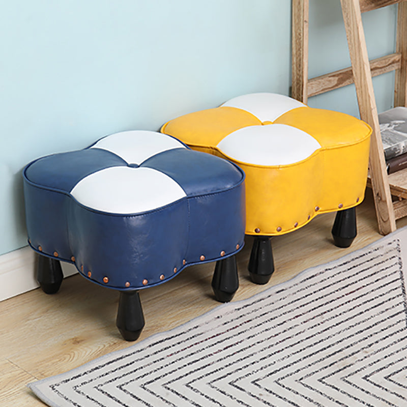 Leather Ottoman Clover Shape Color Panel Tufted Water Resistant Nailhead Trim Ottoman