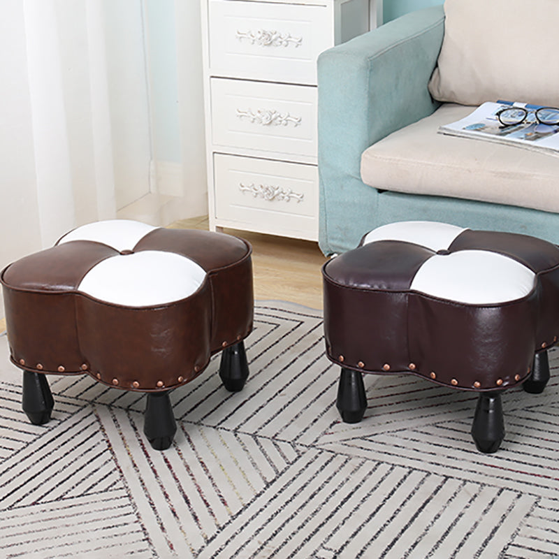 Leather Ottoman Clover Shape Color Panel Tufted Water Resistant Nailhead Trim Ottoman