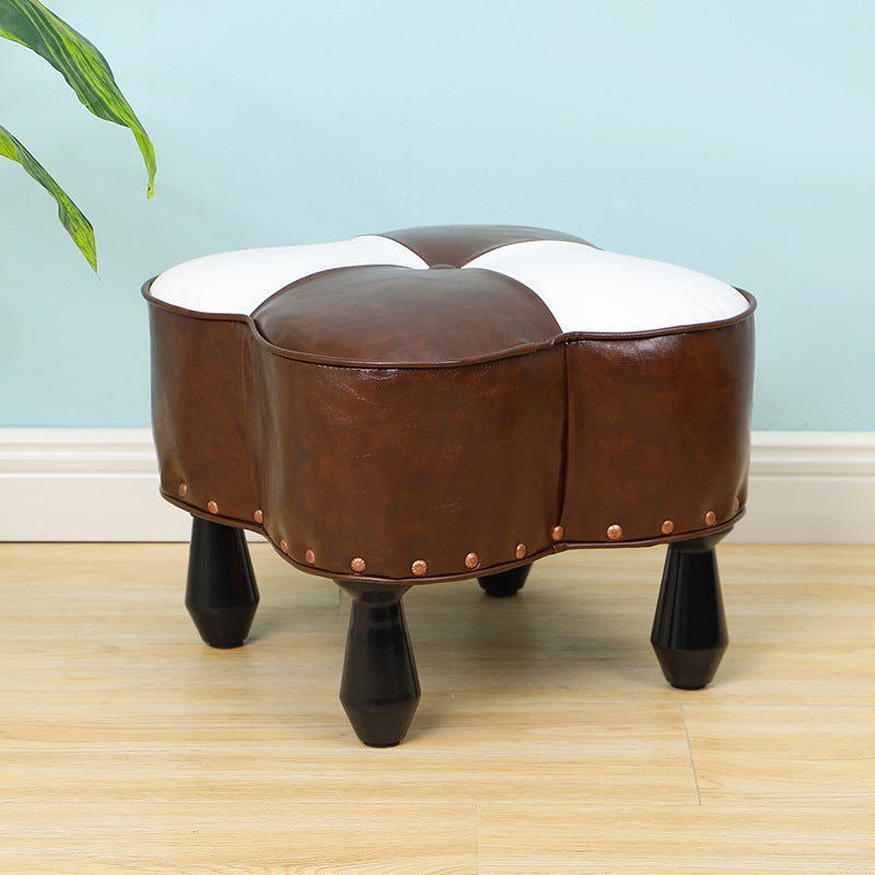 Leather Ottoman Clover Shape Color Panel Tufted Water Resistant Nailhead Trim Ottoman