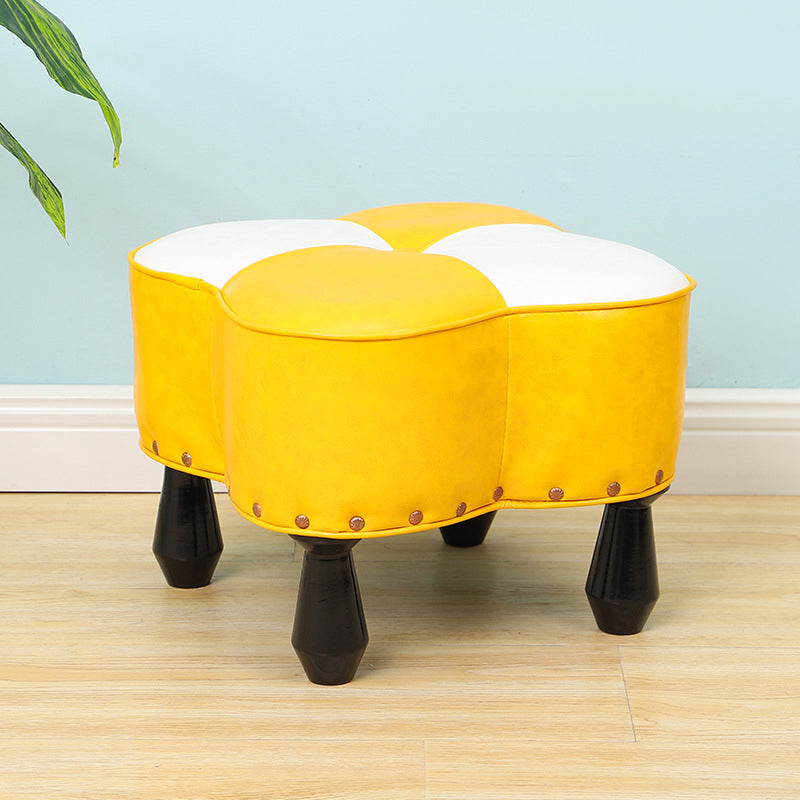 Leather Ottoman Clover Shape Color Panel Tufted Water Resistant Nailhead Trim Ottoman