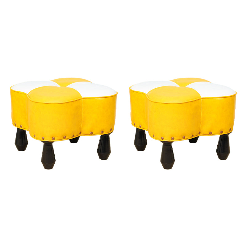 Leather Ottoman Clover Shape Color Panel Tufted Water Resistant Nailhead Trim Ottoman