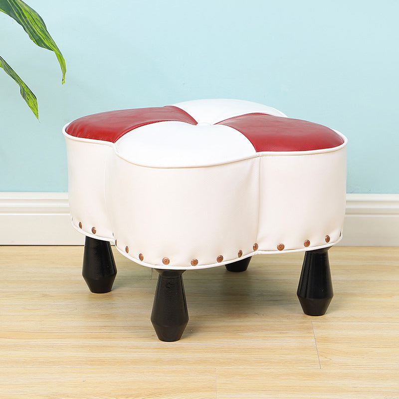 Leather Ottoman Clover Shape Color Panel Tufted Water Resistant Nailhead Trim Ottoman