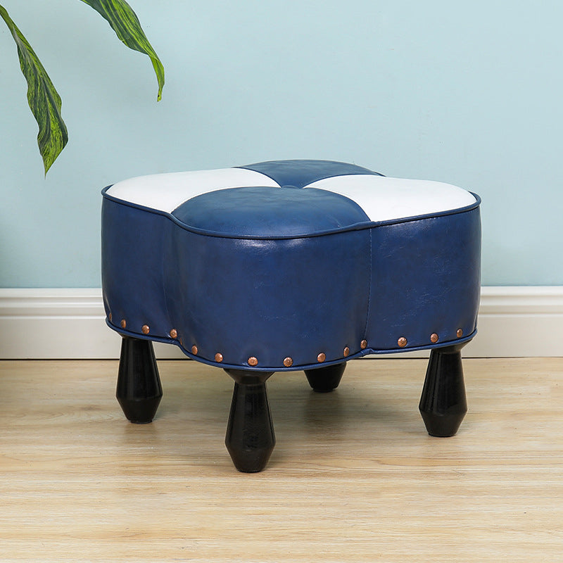 Leather Ottoman Clover Shape Color Panel Tufted Water Resistant Nailhead Trim Ottoman