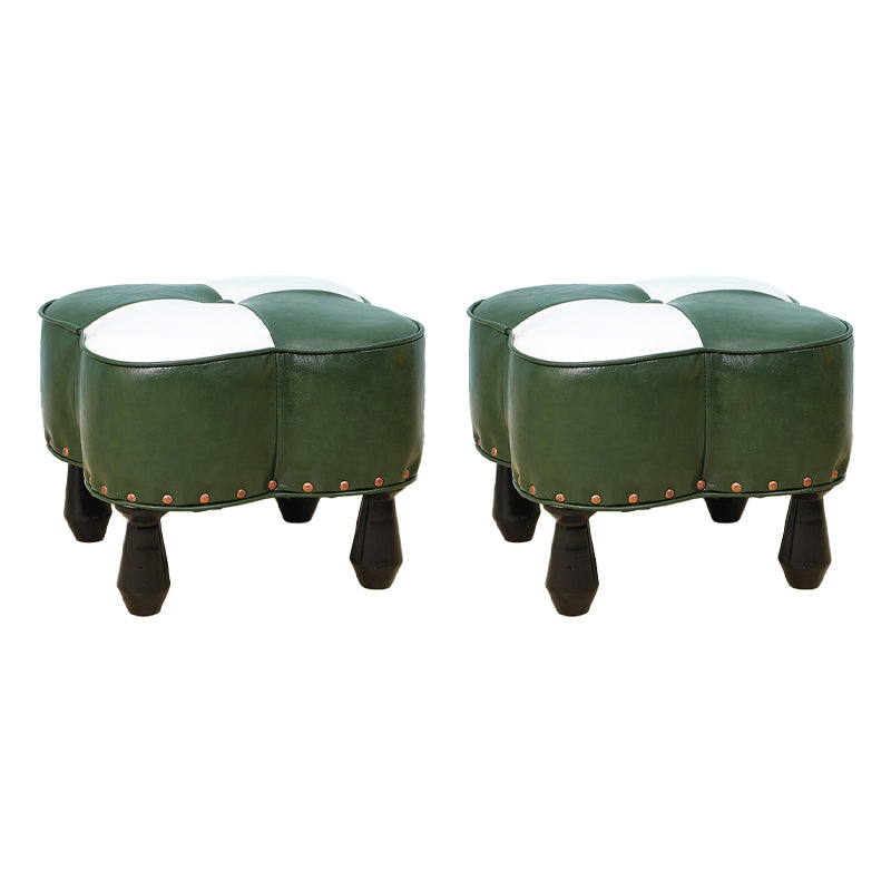 Leather Ottoman Clover Shape Color Panel Tufted Water Resistant Nailhead Trim Ottoman