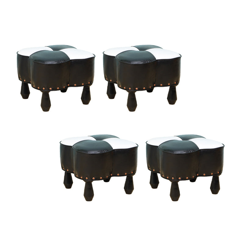 Leather Ottoman Clover Shape Color Panel Tufted Water Resistant Nailhead Trim Ottoman