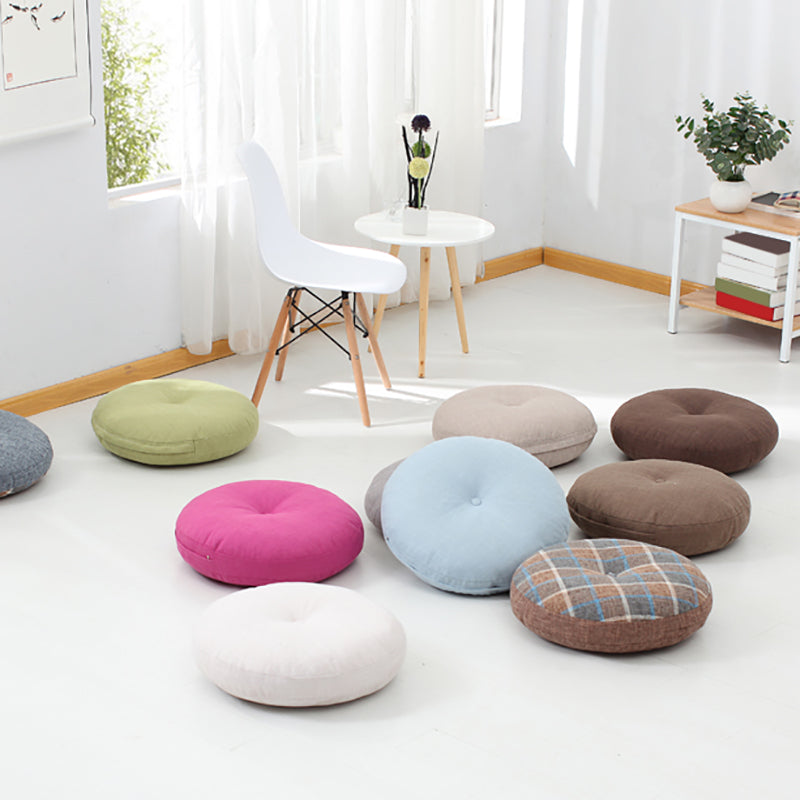 Modern Pouf Ottoman Cotton Upholstered Tufted Tear Resistant Round Ottoman