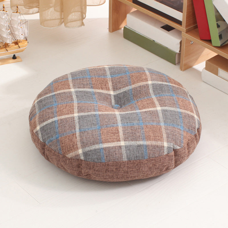 Modern Pouf Ottoman Cotton Upholstered Tufted Tear Resistant Round Ottoman