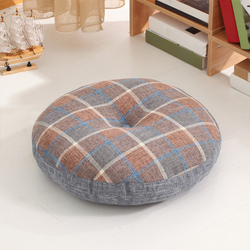Modern Pouf Ottoman Cotton Upholstered Tufted Tear Resistant Round Ottoman