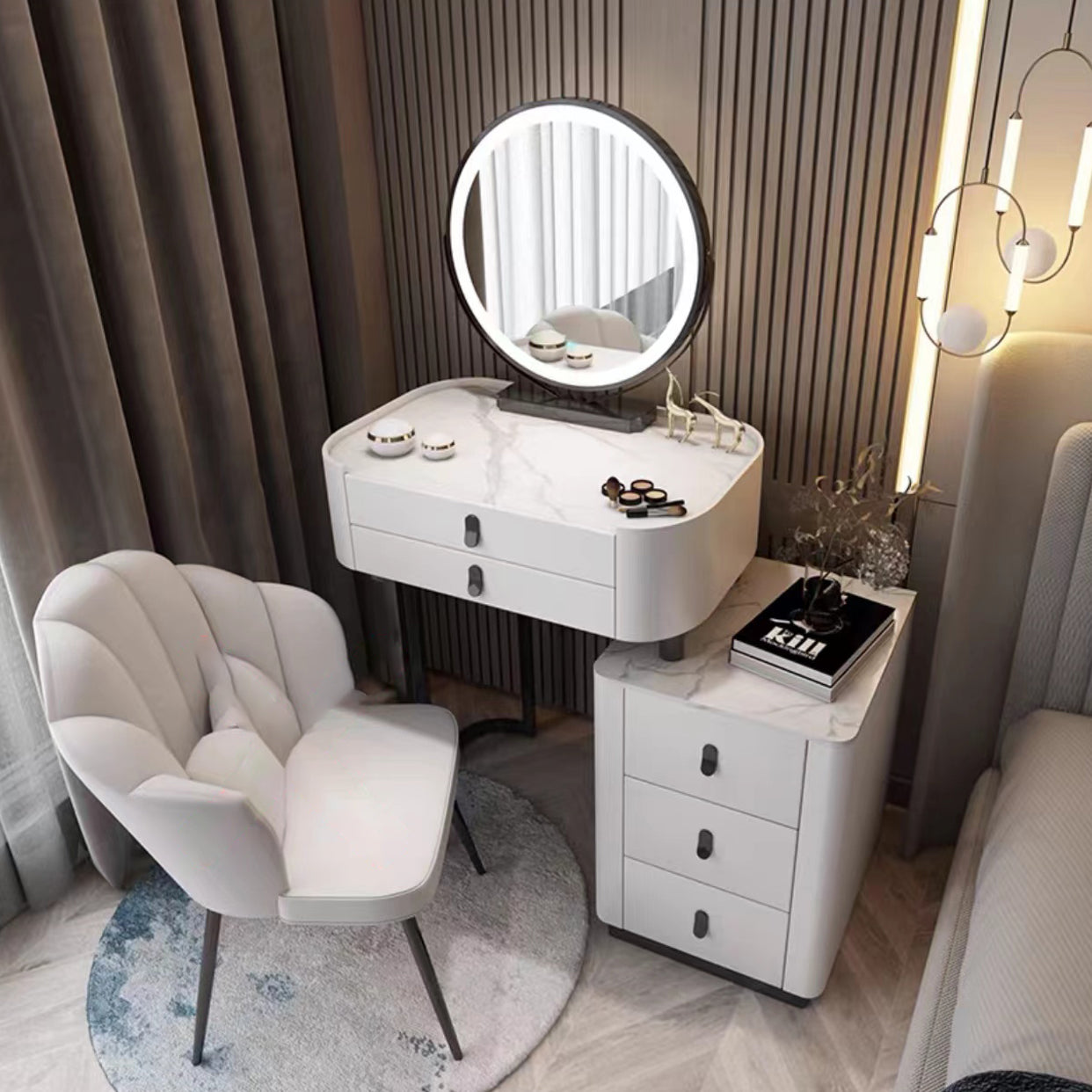 Glass/Stone Make-up Vanity Modern Vanity Dressing Table with Storage Drawers