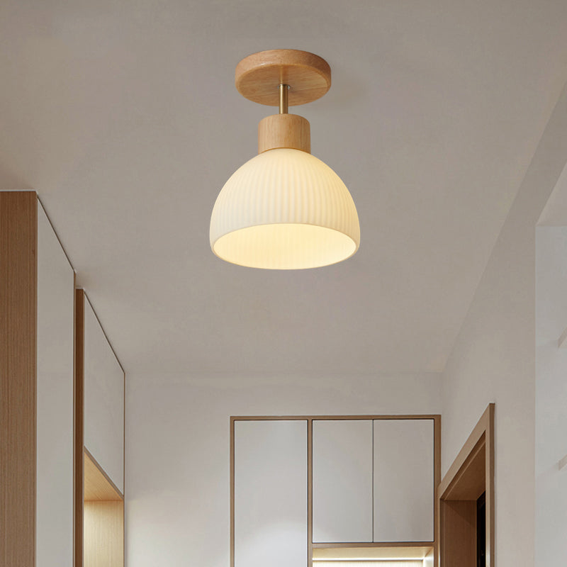 Japanese Style 1-Light Ceiling Light Dome Shape Ceiling Lamp for Bedroom