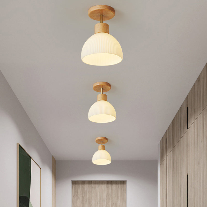 Japanese Style 1-Light Ceiling Light Dome Shape Ceiling Lamp for Bedroom
