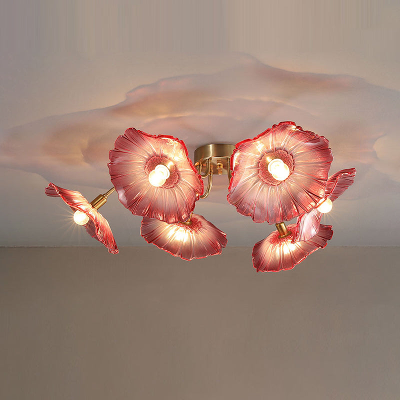Contemporary Ceiling Lamp Colorful Glass Shade Flush Mount Light Fixture for Sitting Room