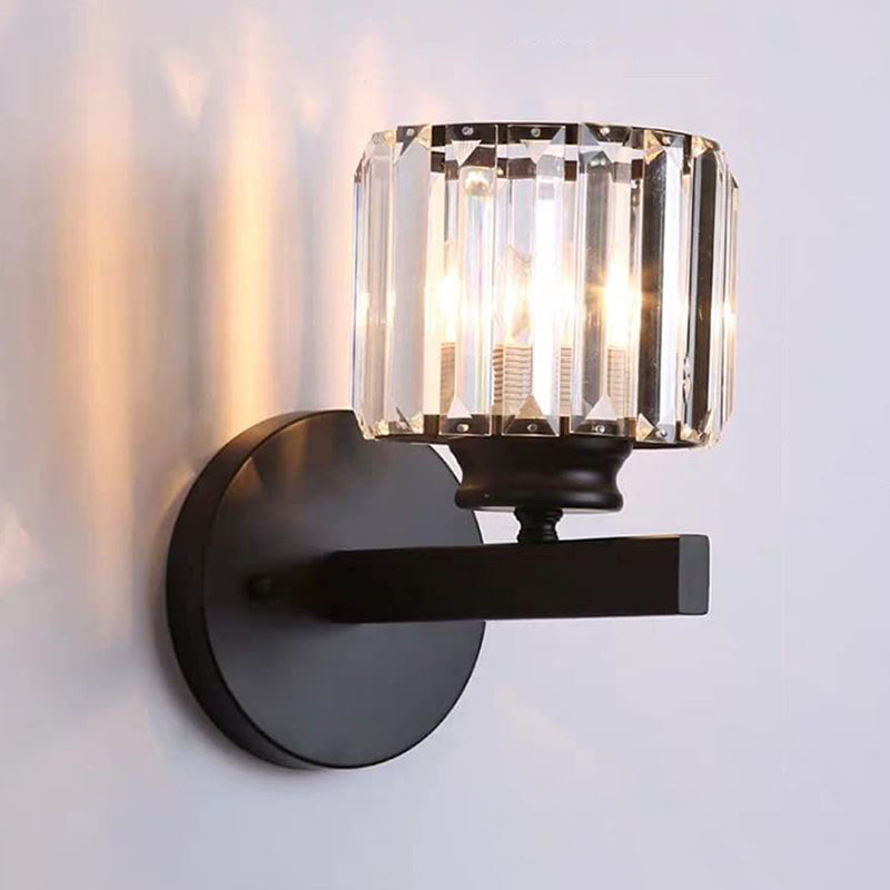 Cylinder Shape Wall Lamp Modern Style Crystal 1 Light Wall Light in Clear