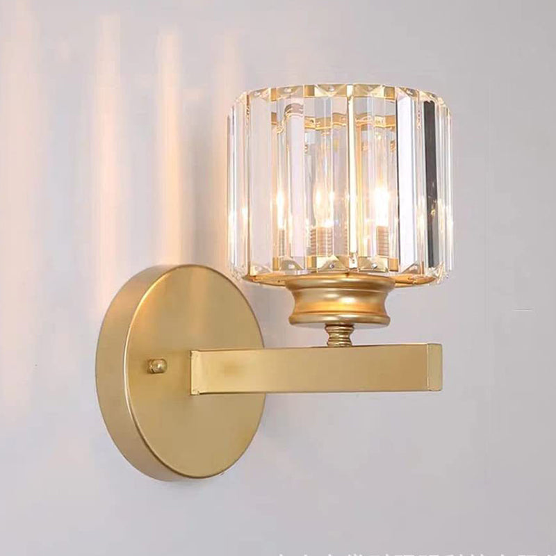 Cylinder Shape Wall Lamp Modern Style Crystal 1 Light Wall Light in Clear