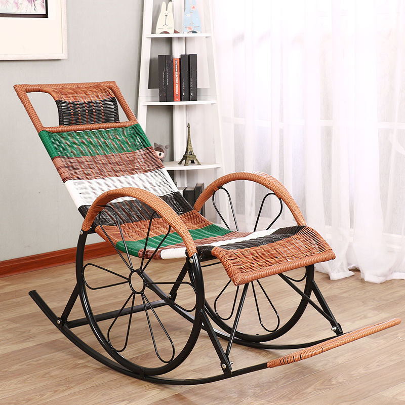 Modern Spindle Wicker Rocking Chair Metal Frame Wheel Handrail Design Rocker Chair