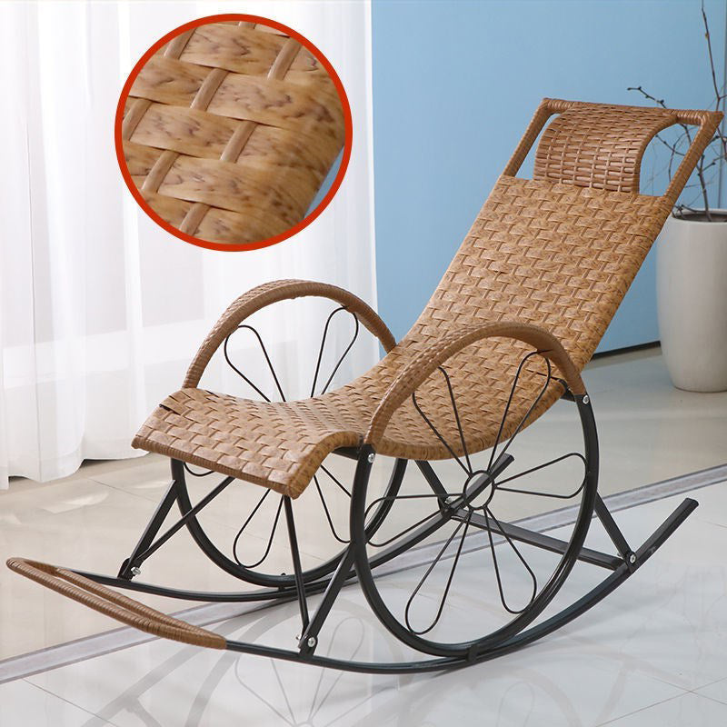 Contemporary Spindle Rattan Rocking Chair Metal Frame Wheel Handrail Design Rocker Chair