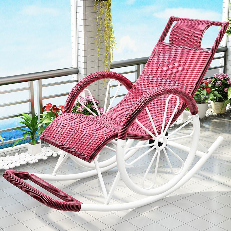 Contemporary Spindle Rattan Rocking Chair Metal Frame Wheel Handrail Design Rocker Chair