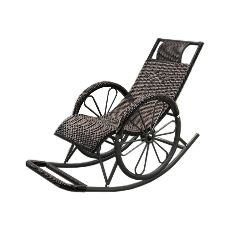 Contemporary Spindle Rattan Rocking Chair Metal Frame Wheel Handrail Design Rocker Chair