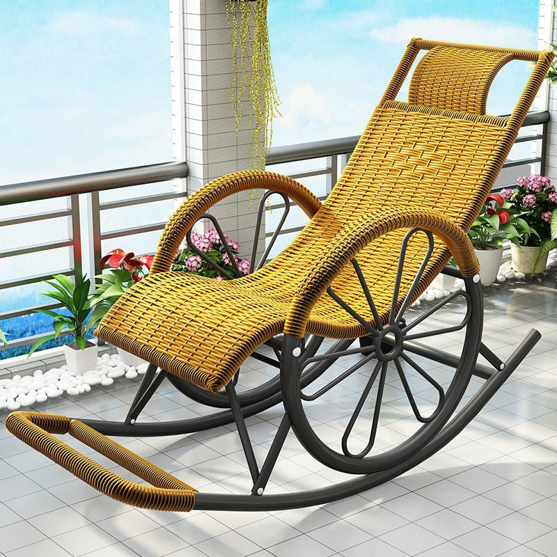Contemporary Spindle Rattan Rocking Chair Metal Frame Wheel Handrail Design Rocker Chair