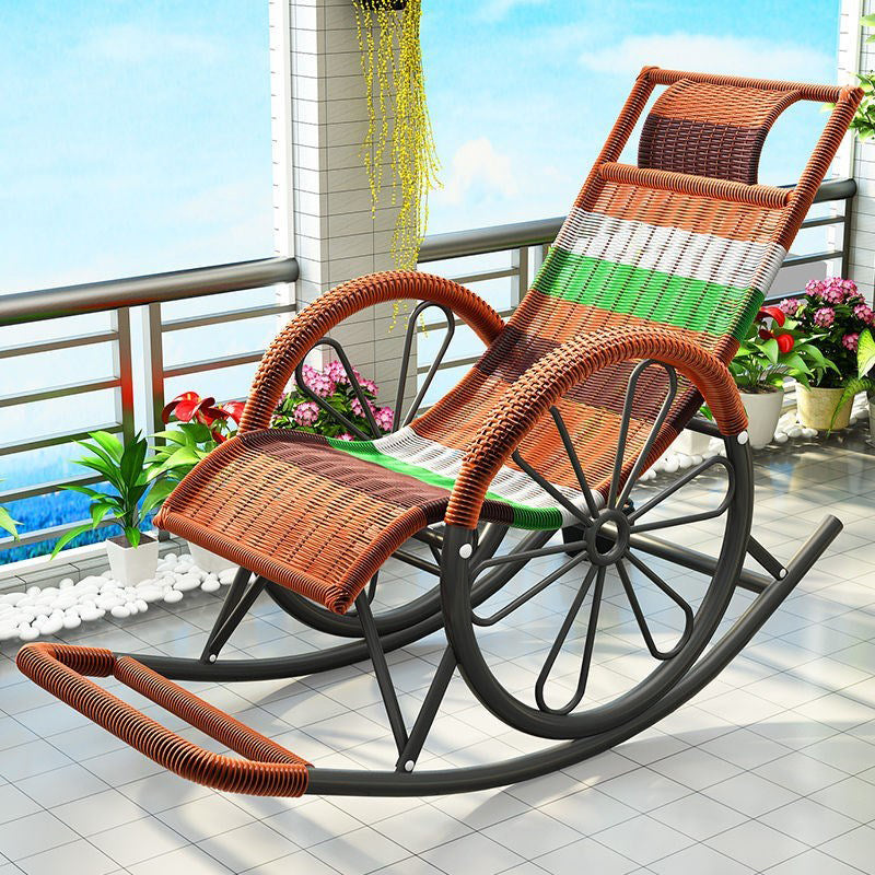 Contemporary Spindle Rattan Rocking Chair Metal Frame Wheel Handrail Design Rocker Chair