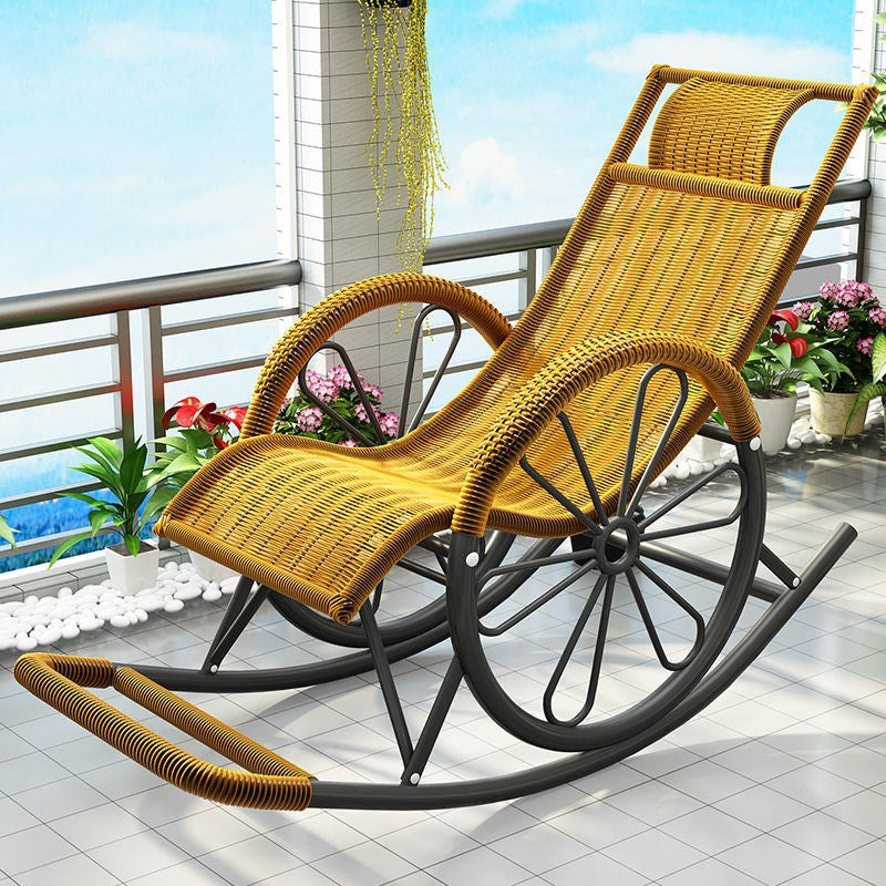 Contemporary Spindle Rattan Rocking Chair Metal Frame Wheel Handrail Design Rocker Chair