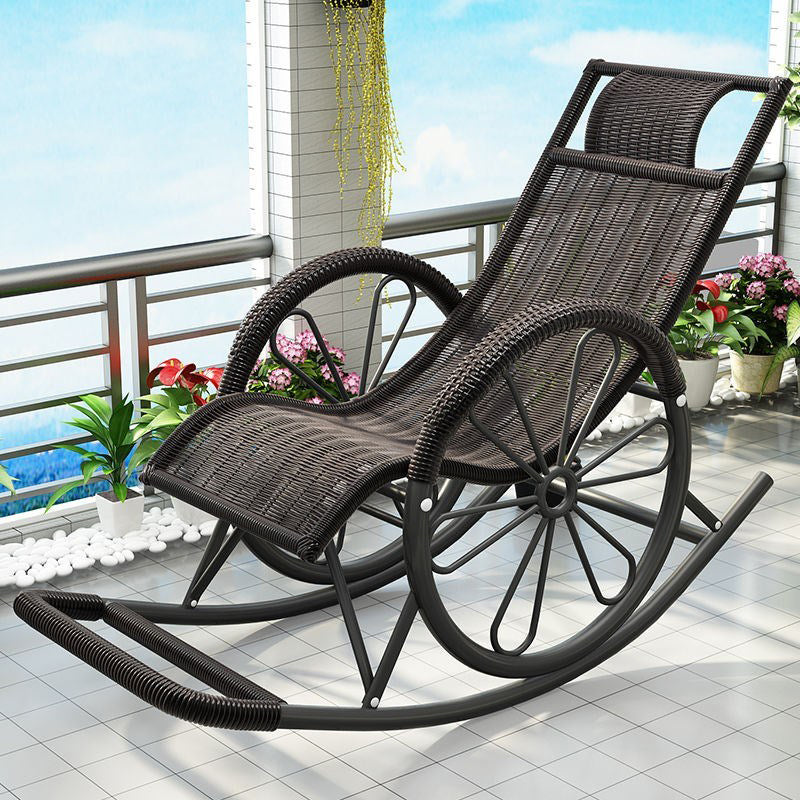 Contemporary Spindle Rattan Rocking Chair Metal Frame Wheel Handrail Design Rocker Chair