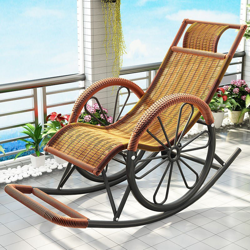 Contemporary Spindle Rattan Rocking Chair Metal Frame Wheel Handrail Design Rocker Chair