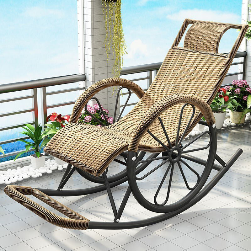 Contemporary Spindle Rattan Rocking Chair Metal Frame Wheel Handrail Design Rocker Chair