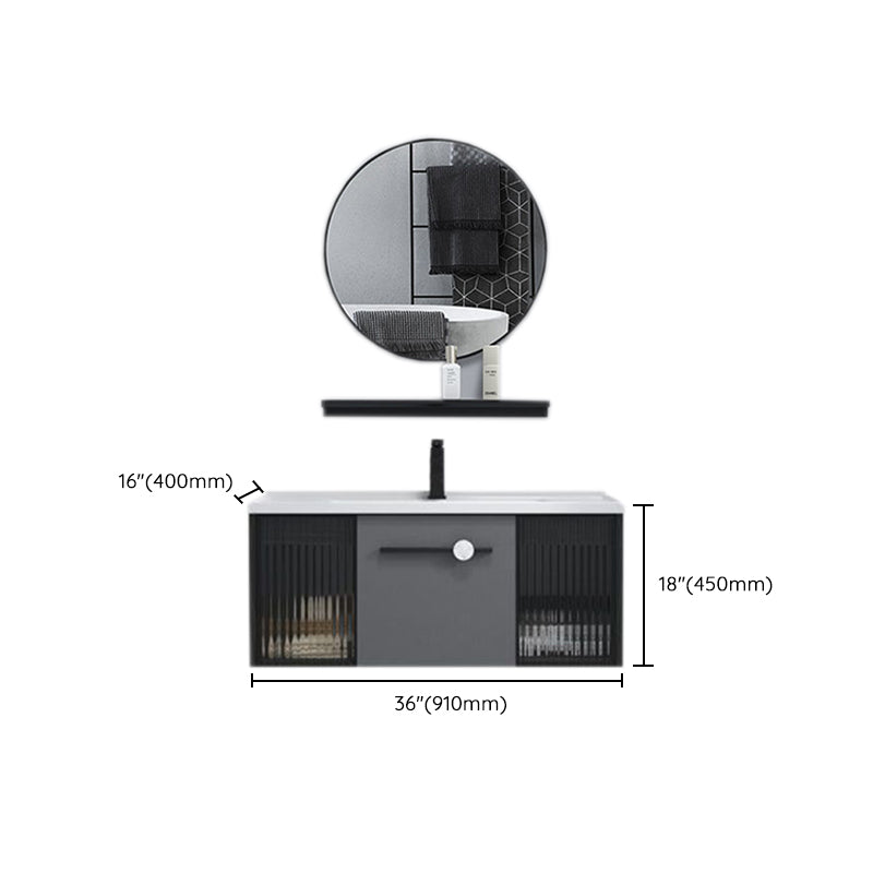 Wall Mount Bath Vanity Set Mirror Grey Rectangle Wood Bathroom Vanity with Single Sink