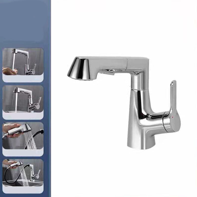 Modern Vessel Sink Faucet Copper Single Handle Low Arc Retractable Vessel Faucet