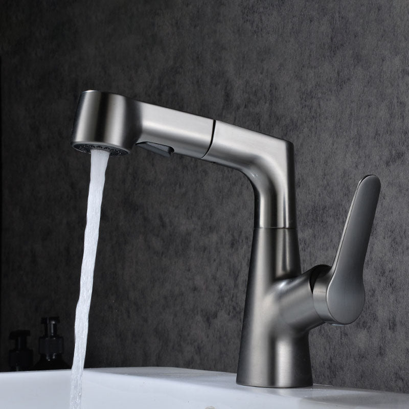 Modern Vessel Sink Faucet Copper Single Handle Low Arc Retractable Vessel Faucet
