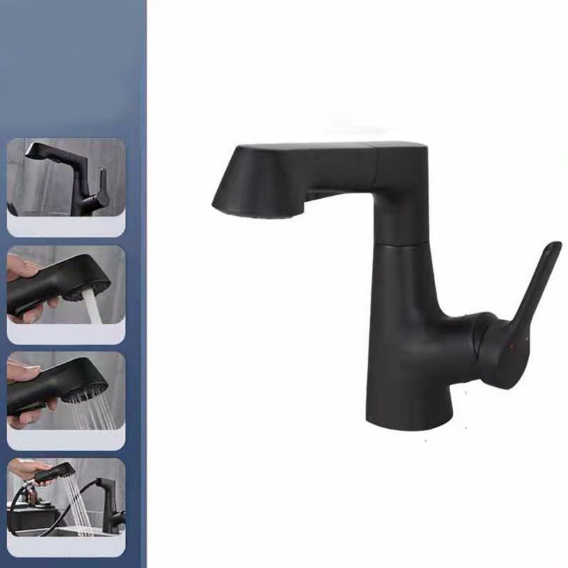Modern Vessel Sink Faucet Copper Single Handle Low Arc Retractable Vessel Faucet