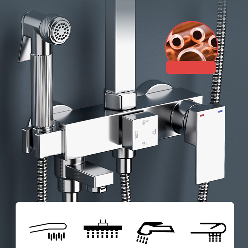 Wall Mounted Rectangle Shower System Spot Resist Copper Modern Style Shower System