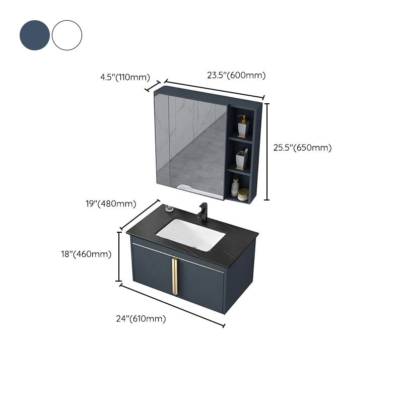 Rectangular Contemporary Bathroom Vanity Set Stainless Steel Sink Cabinet