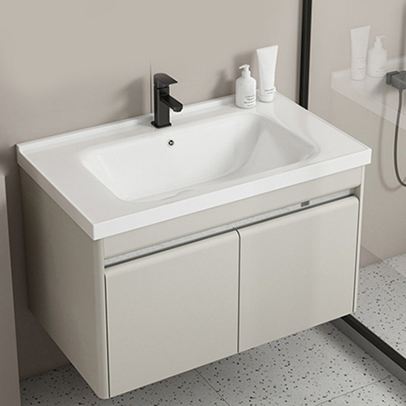 Modern Metal Sink Vanity Wall Mount Khaki Tone Bathroom Vanity with Mirror Cabinet