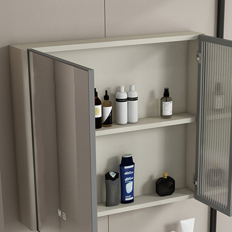 Modern Metal Sink Vanity Wall Mount Khaki Tone Bathroom Vanity with Mirror Cabinet