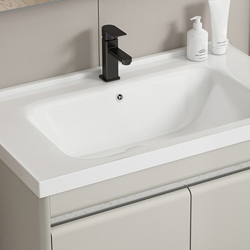 Modern Metal Sink Vanity Wall Mount Khaki Tone Bathroom Vanity with Mirror Cabinet