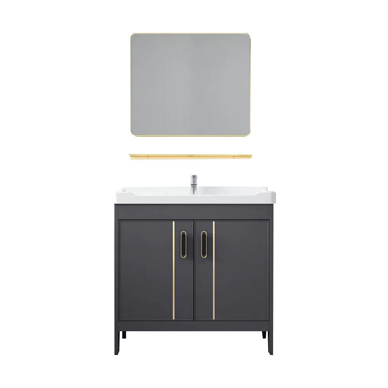 Metal Bathroom Vanity Set 2 Doors Freestanding Rectangle Single Sink Bathroom with Mirror