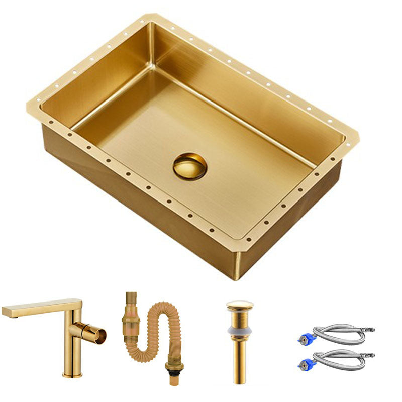Contemporary Bathroom Sink Metal Rectangular Undermount Bathroom Sink with Pop-Up Drain
