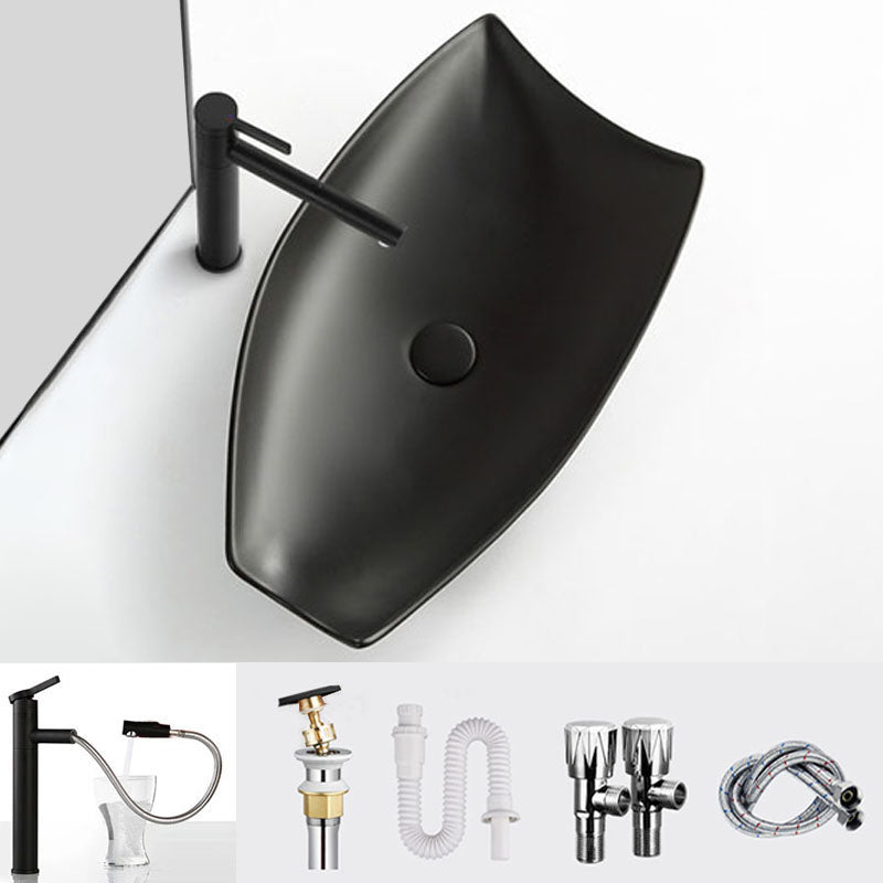Modern Bathroom Sink Porcelain Specialty Vessel Bathroom Sink with Pop-Up Drain