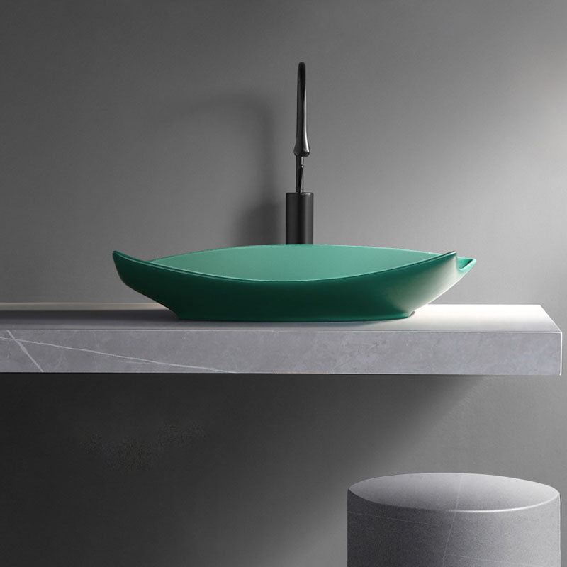 Modern Bathroom Sink Porcelain Specialty Vessel Bathroom Sink with Pop-Up Drain