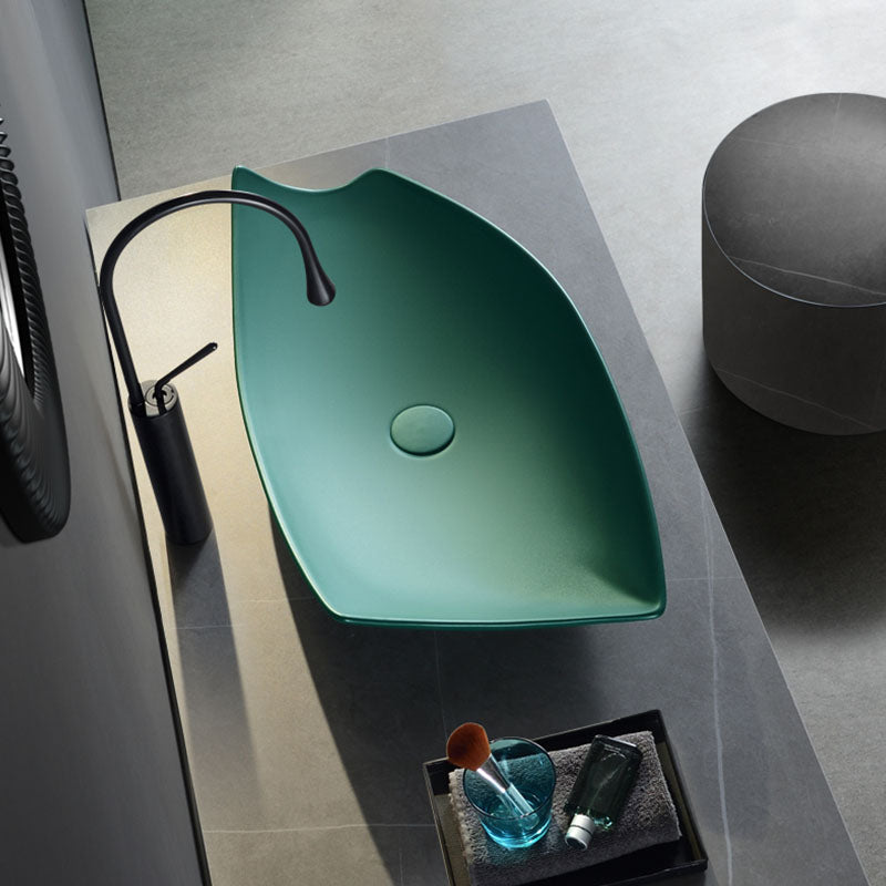 Modern Bathroom Sink Porcelain Specialty Vessel Bathroom Sink with Pop-Up Drain