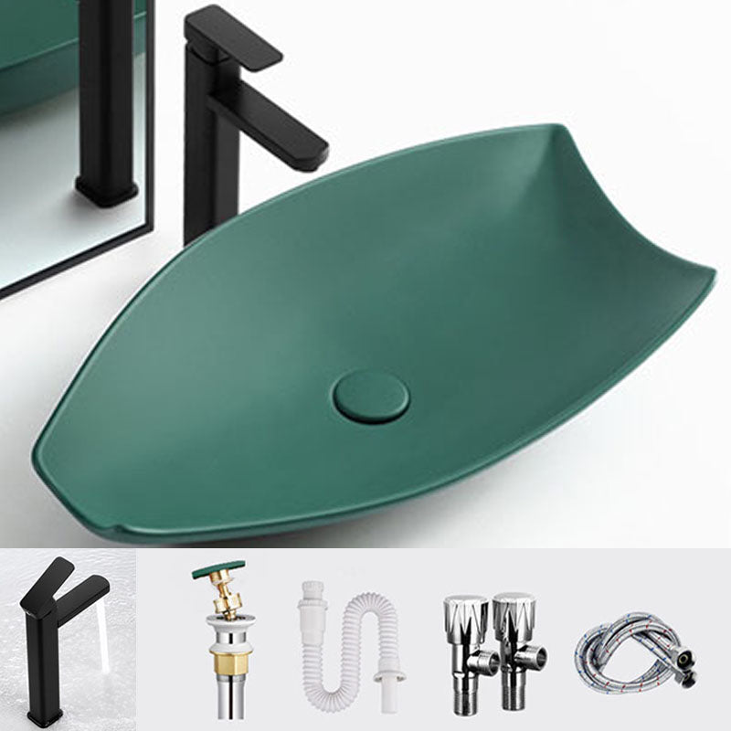 Modern Bathroom Sink Porcelain Specialty Vessel Bathroom Sink with Pop-Up Drain