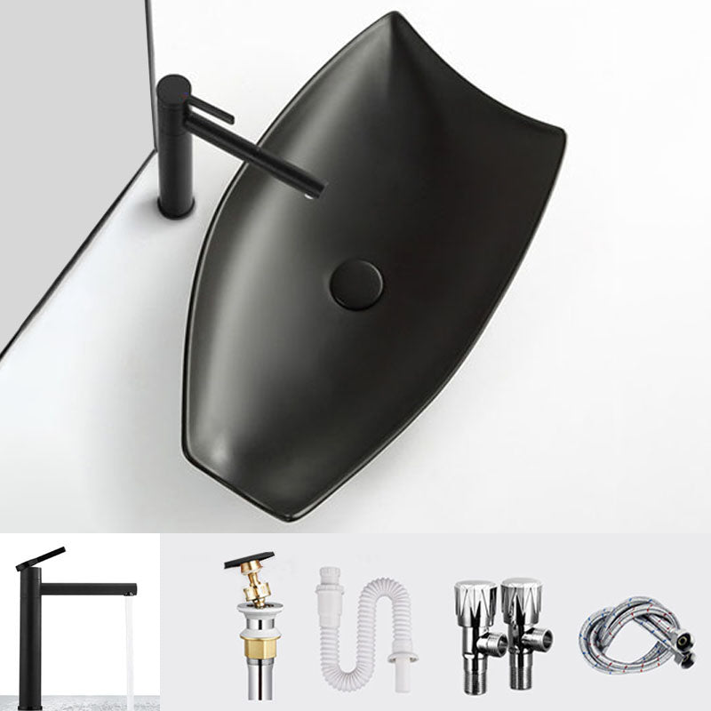 Modern Bathroom Sink Porcelain Specialty Vessel Bathroom Sink with Pop-Up Drain