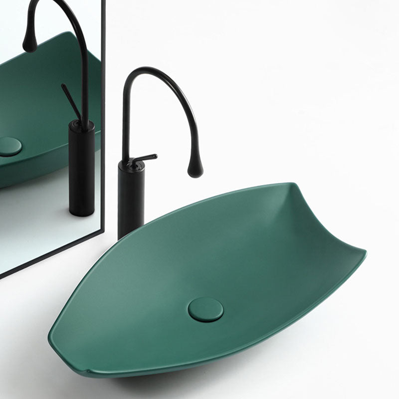 Modern Bathroom Sink Porcelain Specialty Vessel Bathroom Sink with Pop-Up Drain