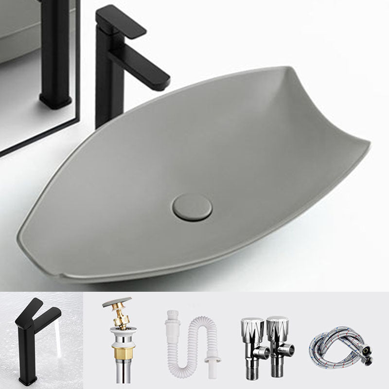 Modern Bathroom Sink Porcelain Specialty Vessel Bathroom Sink with Pop-Up Drain