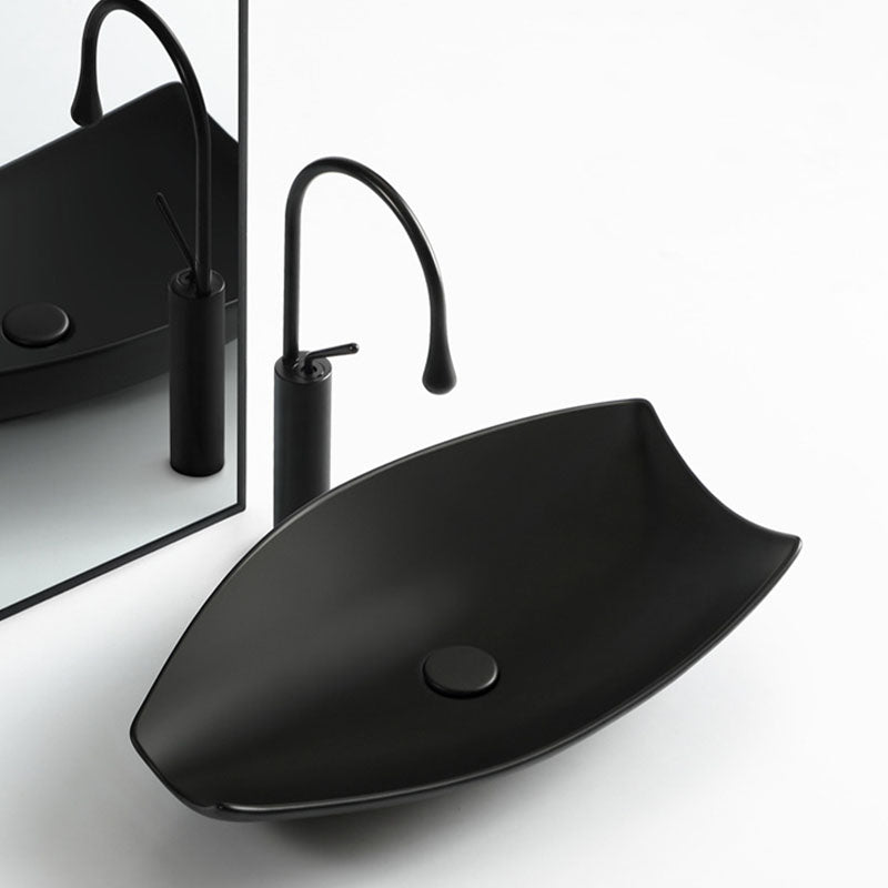 Modern Bathroom Sink Porcelain Specialty Vessel Bathroom Sink with Pop-Up Drain