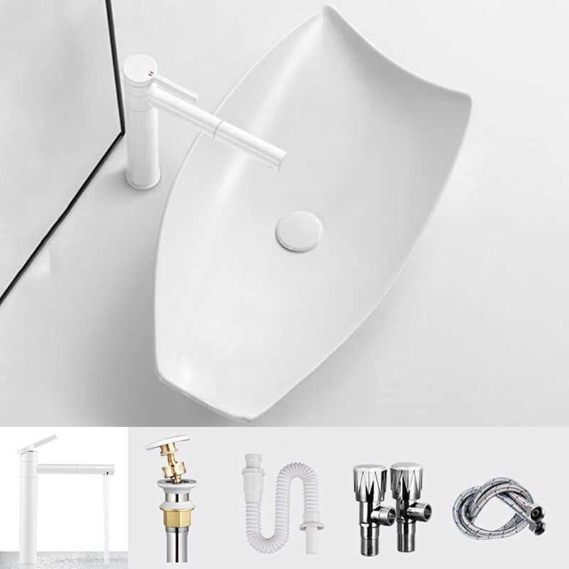Modern Bathroom Sink Porcelain Specialty Vessel Bathroom Sink with Pop-Up Drain